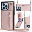 For iPhone 15 Pro Max PU Leather+TPU Phone Cover Kickstand Zipper Wallet Case with Shoulder Strap Cheap