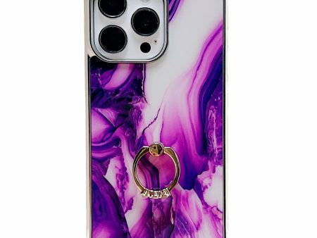 For iPhone 15 Pro Ring Kickstand Electroplating Marble Pattern Phone Case PC+TPU Back Cover For Cheap